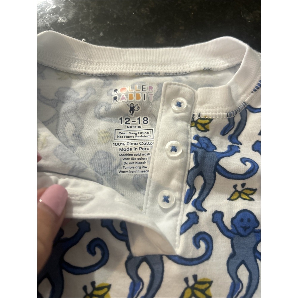 Roller Rabbit Toddler Monkey Animal Print 2-Piece Pajama 12-18M Preppy Soft - Picture 2 of 5